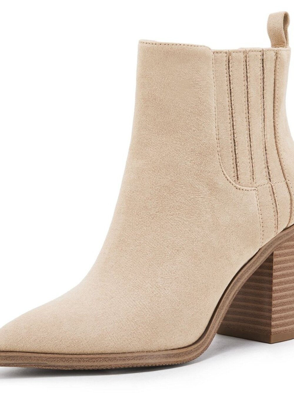 Womens Ankle Boots Slip on Pointed Toe Chunky Block Mid Heel Leather Elastic